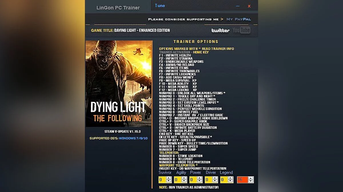 Dying Light — Трейнер / Trainer (+35) [1.15.0] [LinGon]