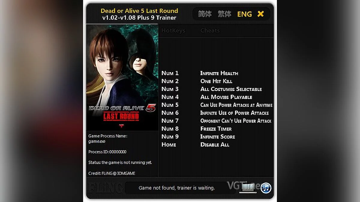 Dead or Alive 5: Last Round — Трейнер / Trainer (+9) [1.0.2 - 1.0.8] [FLiNG]