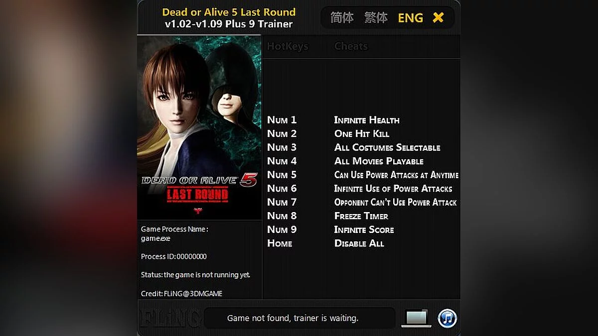 Dead or Alive 5: Last Round — Трейнер / Trainer (+9) [1.02 - 1.09] [FLiNG]