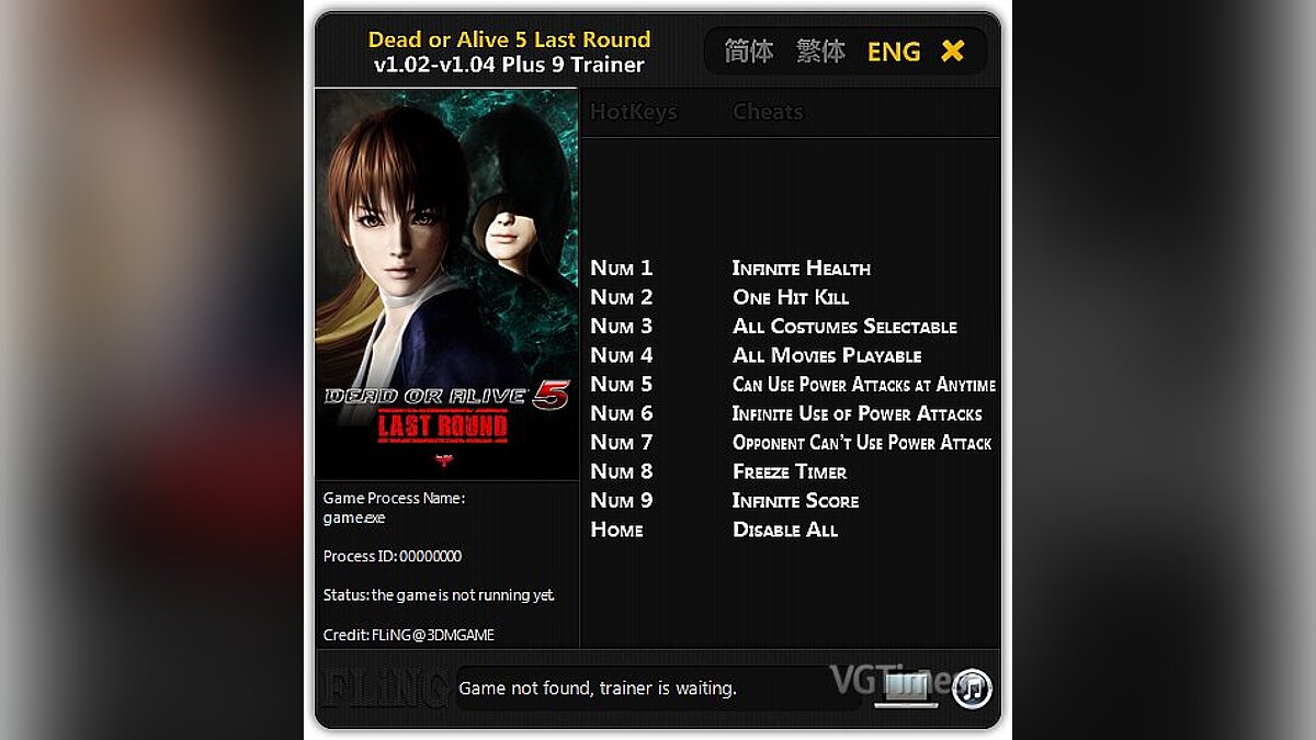 Dead or Alive 5: Last Round — Трейнер / Trainer (+9) [1.0.2 - 1.0.4]  [FLiNG] / Трейнеры / Читы