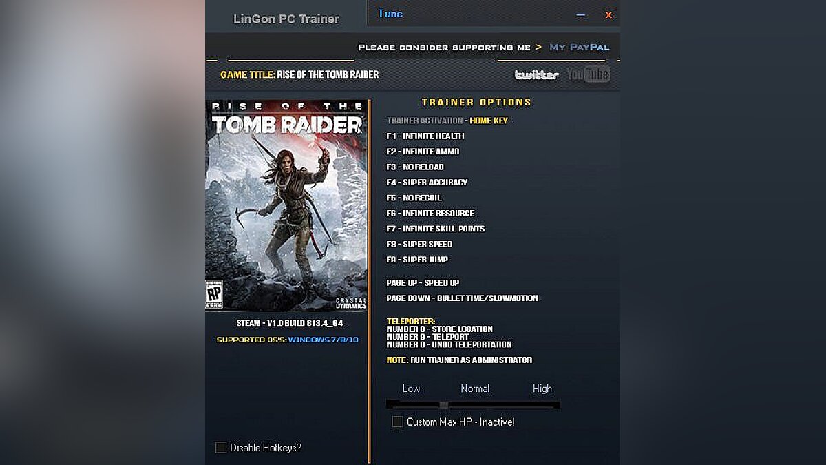 Rise of the Tomb Raider — Трейнер / Trainer (+14) [1.0 - Build: 813.4] [LinGon]
