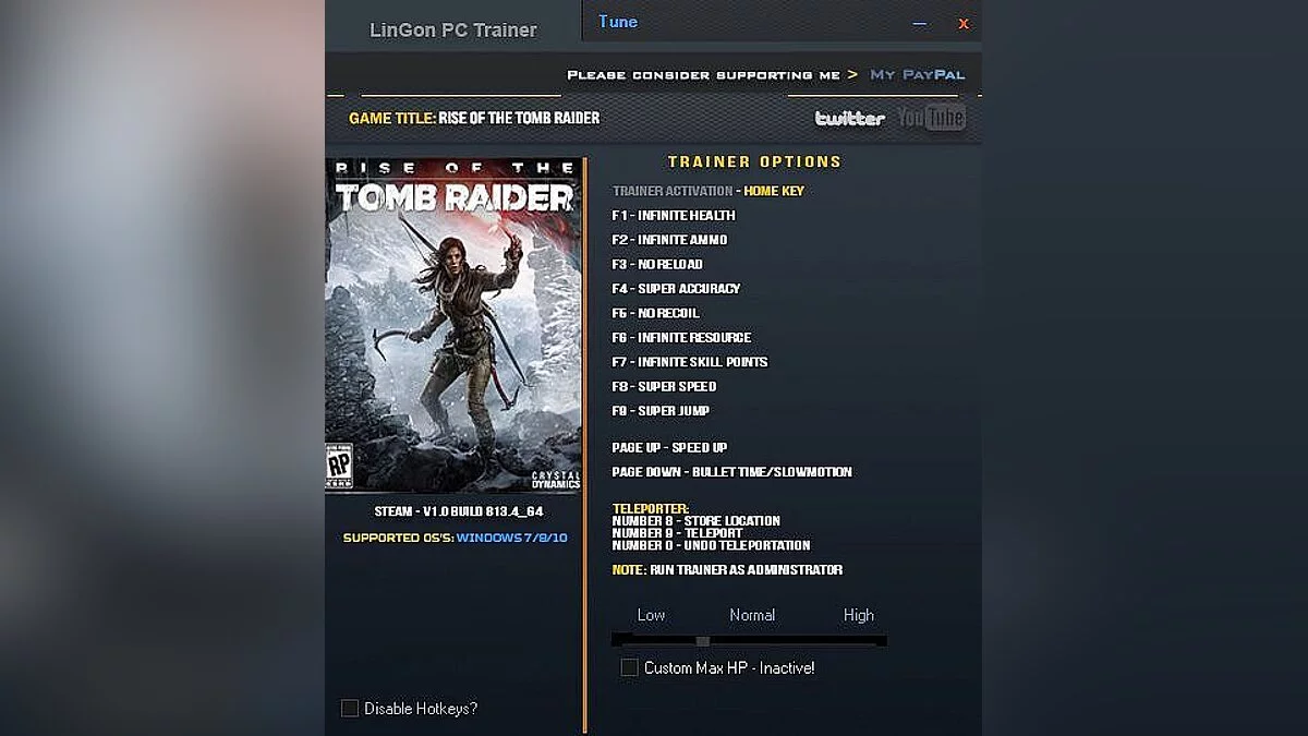 Rise of the Tomb Raider — Трейнер / Trainer (+14) [1.0 - Build: 813.4] [LinGon]