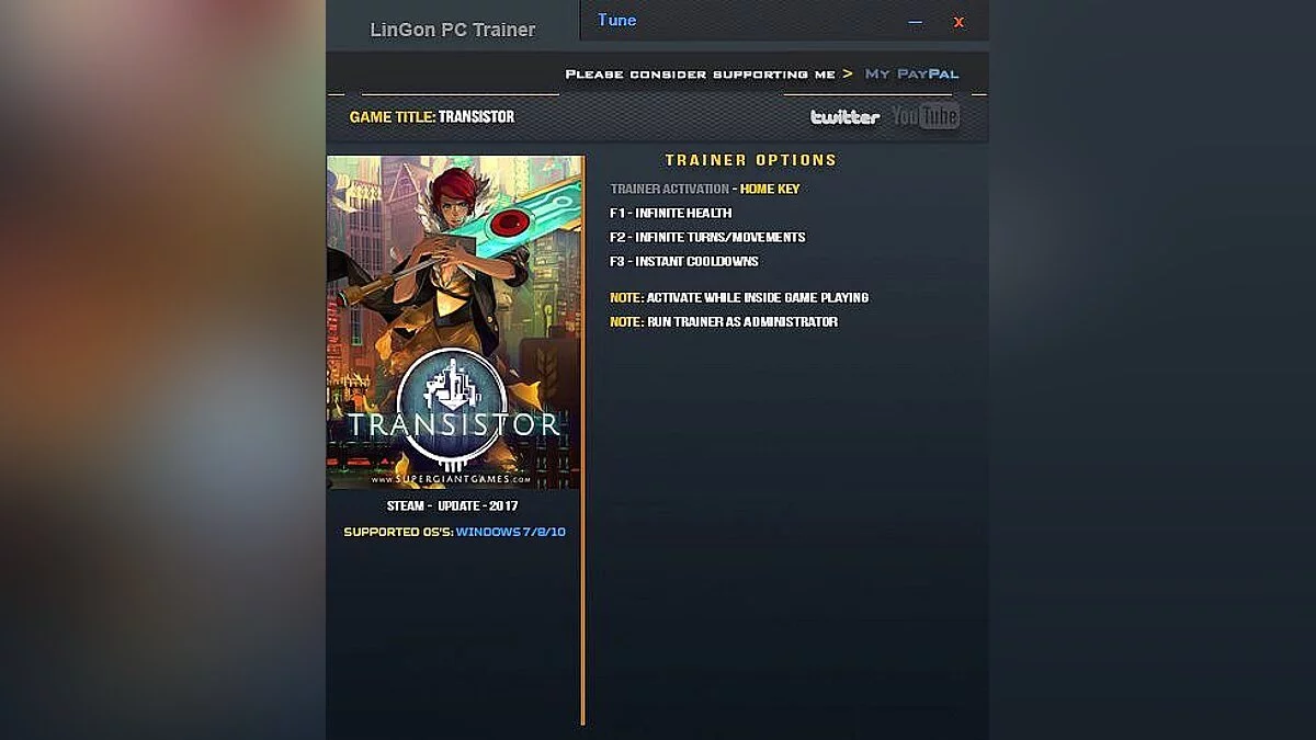 Transistor — Трейнер / Trainer (+3) [UPD: 06.01.2017] [LinGon]