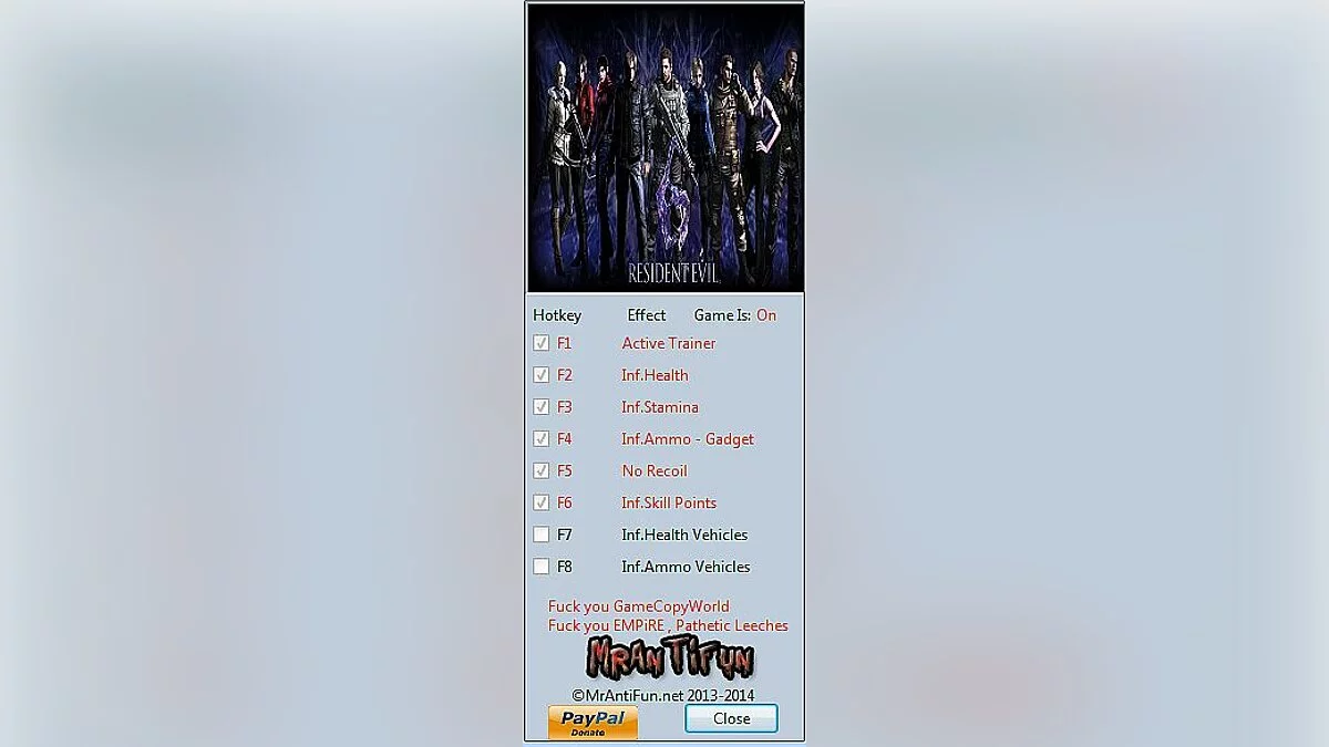 Resident Evil 6 — Трейнер / Trainer (+7) [1.0.6] [MrAntiFun]
