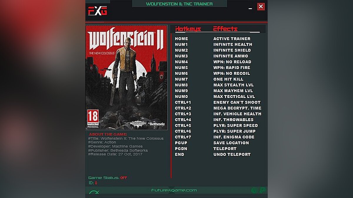 Wolfenstein II: The New Colossus — Трейнер / Trainer (+18) [1.0 - Update 6] [FutureX]