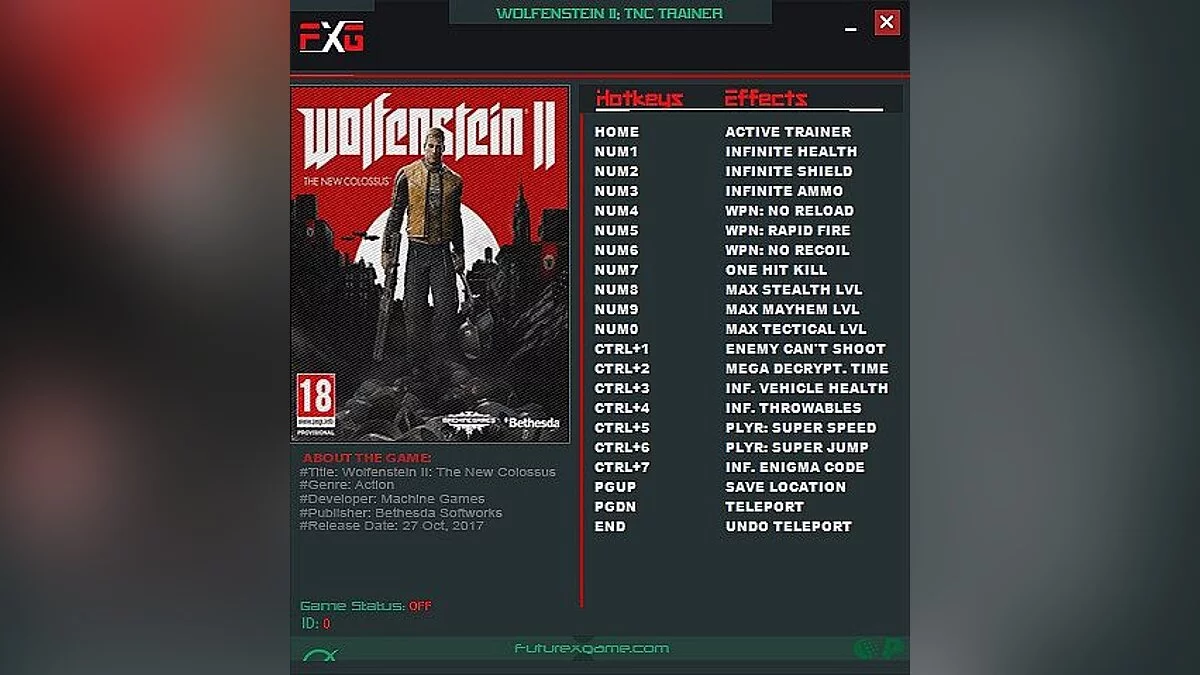 Wolfenstein II: The New Colossus — Трейнер / Trainer (+18) [1.0 - Update 6] [FutureX]