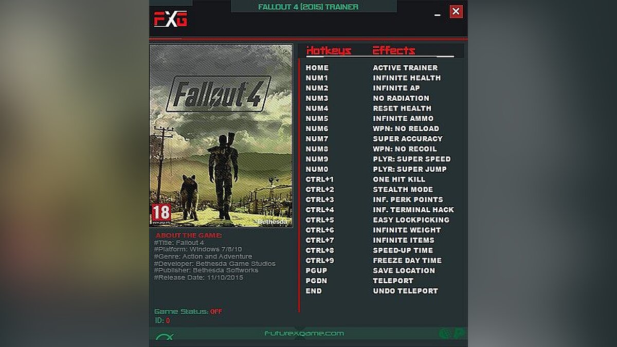 Fallout 4 — Трейнер / Trainer (+20) [1.0 - 1.10.64] [FutureX]