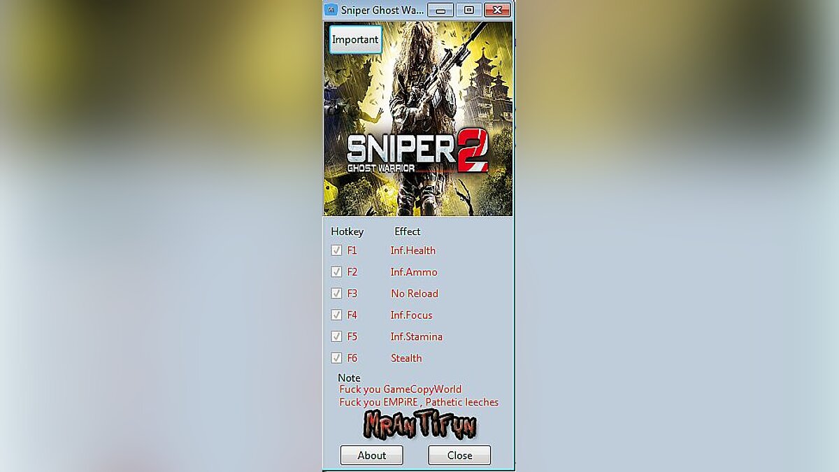 Sniper: Ghost Warrior 2 — Трейнер / Trainer (+6) [3.4.4.6290] [MrAntiFun]