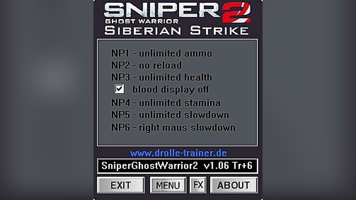 Sniper: Ghost Warrior 2 — Трейнер / Trainer (+6) [1.06] [dR.oLLe]