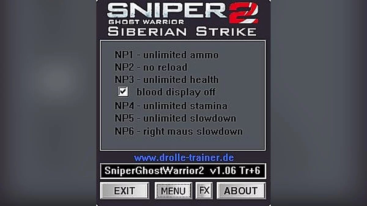 Sniper: Ghost Warrior 2 — Трейнер / Trainer (+6) [1.06] [dR.oLLe]