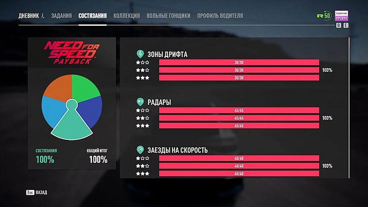 Need for Speed Payback — Сохранение / SaveGame (Игра пройдена на 100%. Всё открыто и собрано)