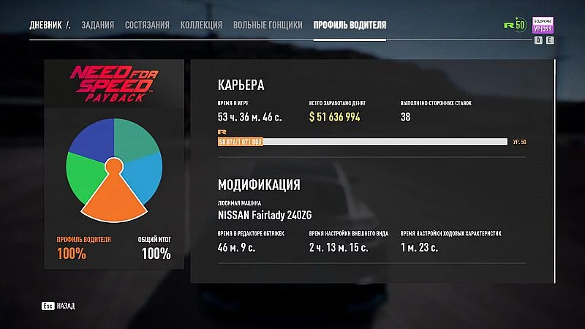 Need for Speed Payback — Сохранение / SaveGame (Игра пройдена на 100%. Всё открыто и собрано)