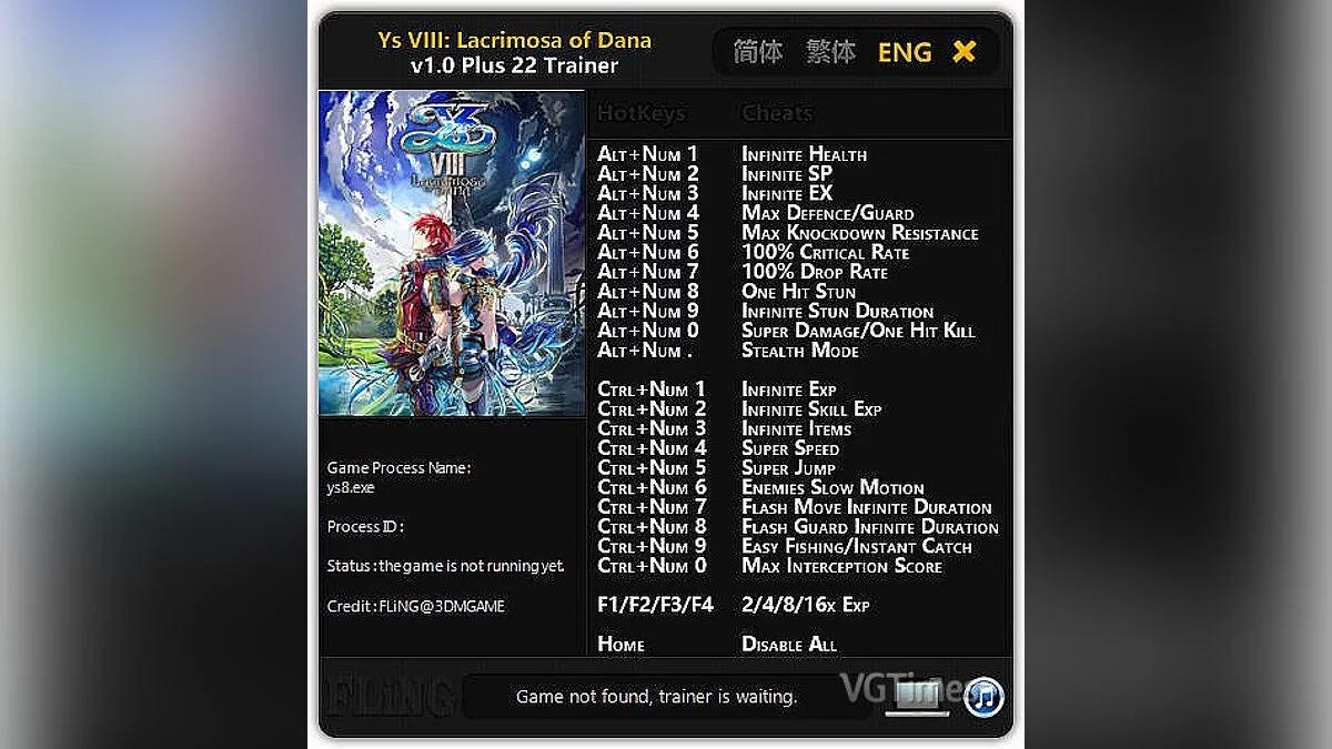 Ys 8: Lacrimosa of Dana — Трейнер / Trainer (+22) [1.0] [FLiNG]