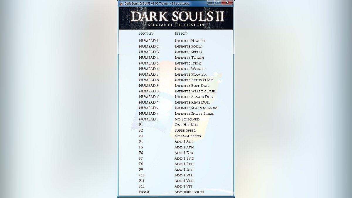 Dark Souls 2 — Трейнер / Trainer (+28) [1.02] [attackz]