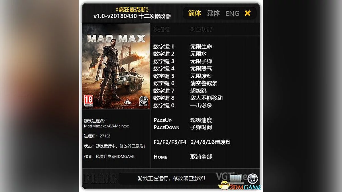 Mad Max — Трейнер / Trainer (+12) [1.0 - Update: 30.04.2018] [FLiNG]