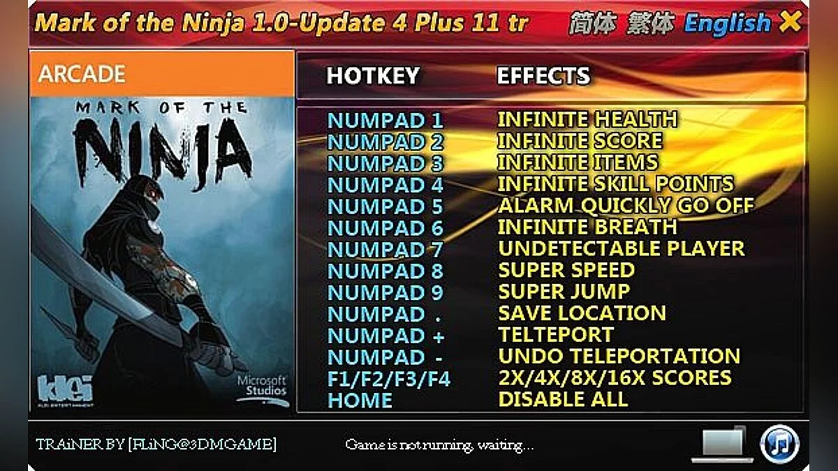 Mark of the Ninja — Трейнер / Trainer (+11) [1.0: Update 1-4] [FLiNG]