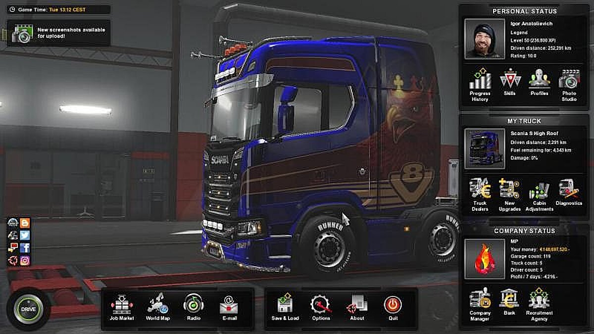 Euro Truck Simulator 2 — Сохранение / SaveGame (50 уровень, все гаражи, вся  карта и много денег) / Сохранения / Читы