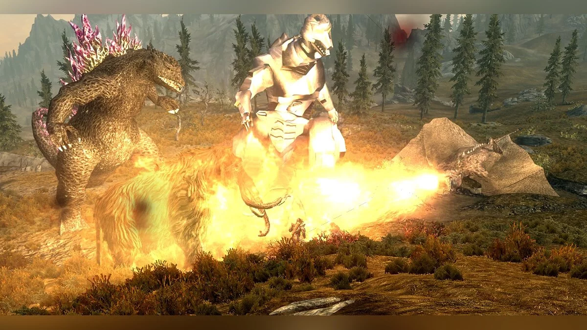 The Elder Scrolls 5: Skyrim — Ездовые животные: Годзилла, Мехагодзилла и Родан (Godzilla and Co — Mounts and Armies) [1.5]