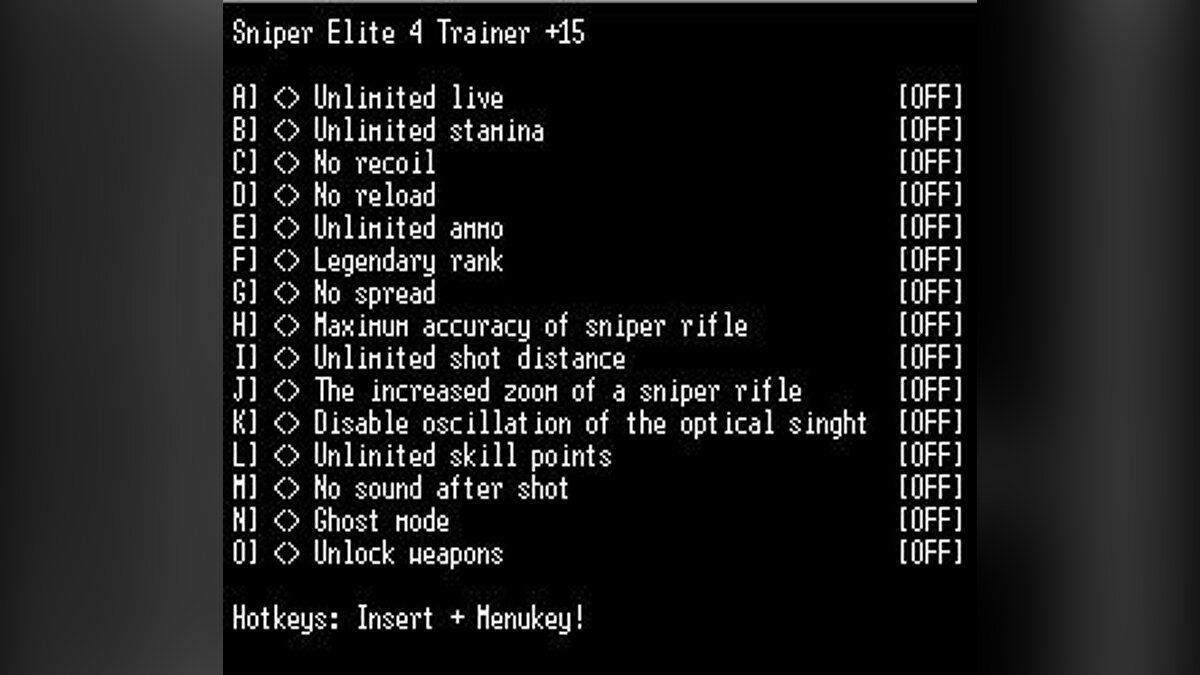 Sniper Elite 4 — Трейнер / Trainer (+15) [Steam] [LIRW / GHL] - Updated: 19.08.2018