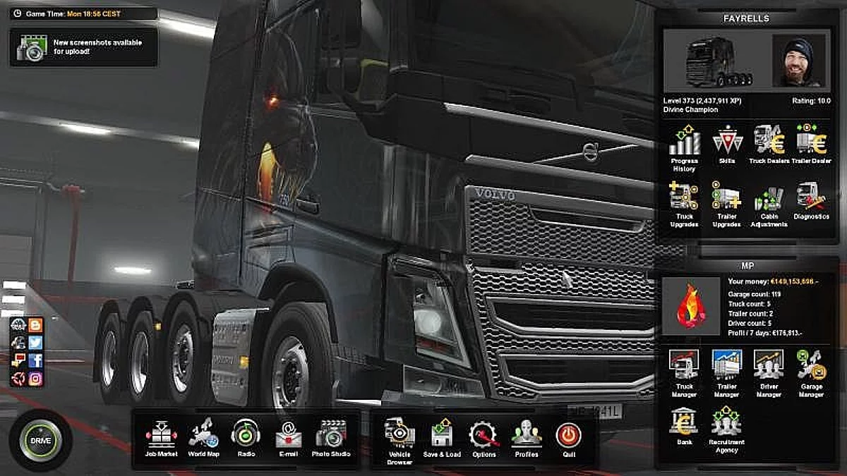 Euro Truck Simulator 2 — Сохранение / SaveGame (373 уровень, все гаражи, карта 100%) [1.32: DLC Scandinavia / Vive La France / Going East!]