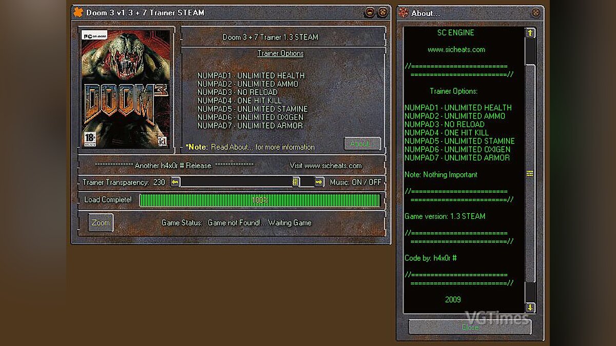 Doom 3 — Трейнер / Trainer (+7) [v.1.3 / 1.3.1 / *STEAM] [h4x0r]