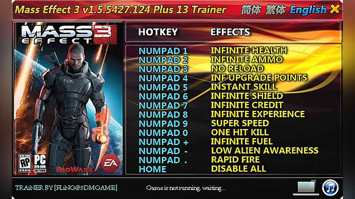 Mass Effect 3 — Трейнер / Trainer (+13) [1.5.5427.124] [FLiNG]