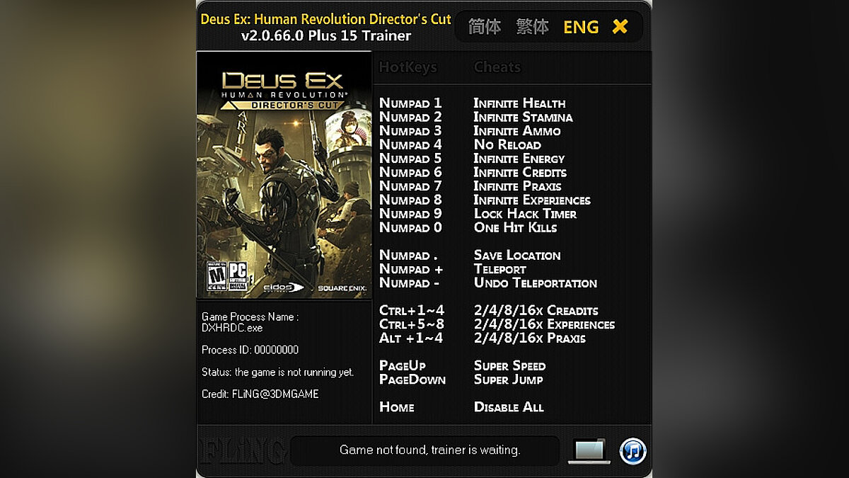 Deus Ex: Human Revolution — Трейнер / Trainer (+15) [2.0.66.0]
