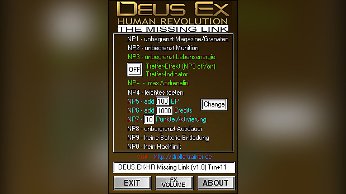 Deus Ex: Human Revolution — Трейнер / Trainer (+11) [1.0.62.9]