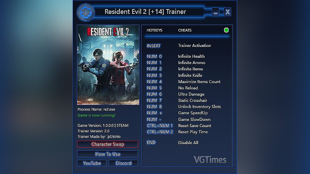 Resident Evil 2 — Трейнер / Trainer (+14 / Character Swap) [2.0 | STEAM] ['pSYcHo]