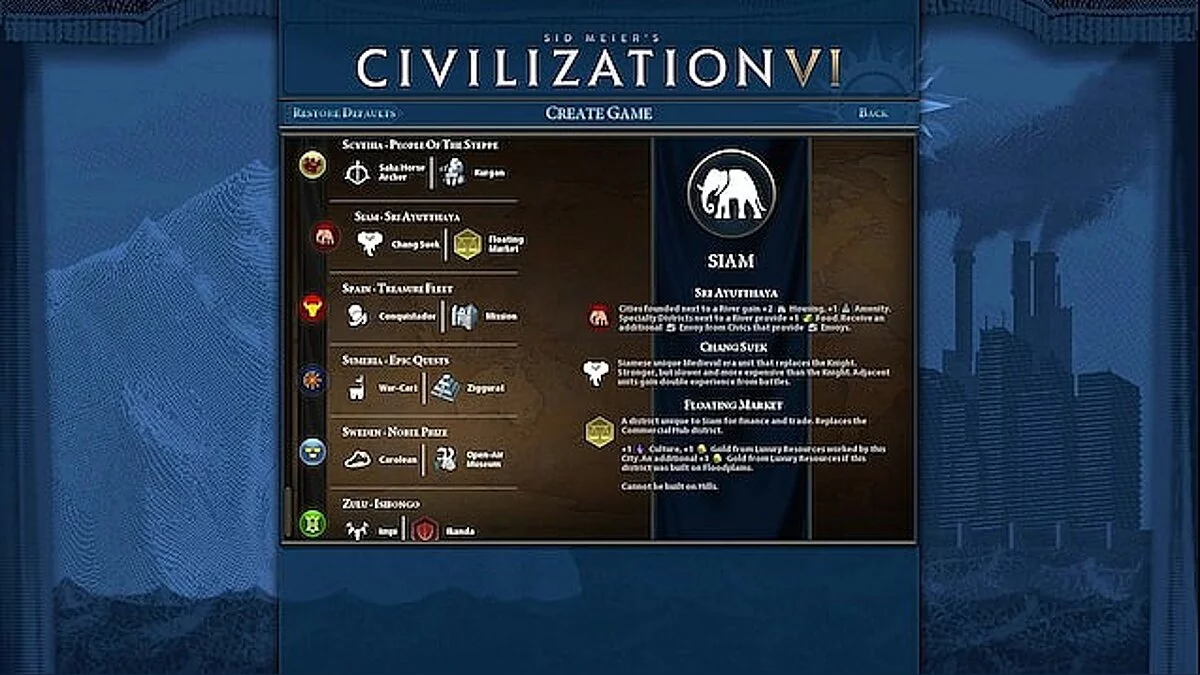 Sid Meier&#039;s Civilization 6 — Новый экран выбора цивилизации с выбором цвета