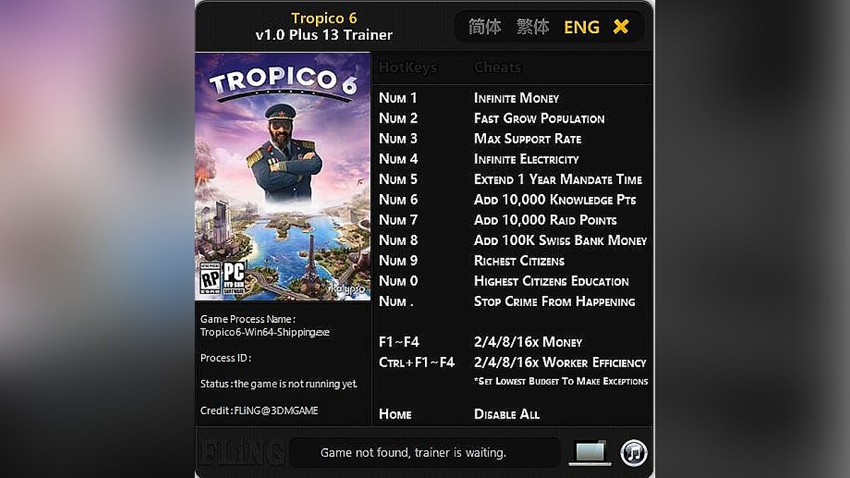 Tropico 6 — Трейнер / Trainer (+13) [1.0] [FLiNG]