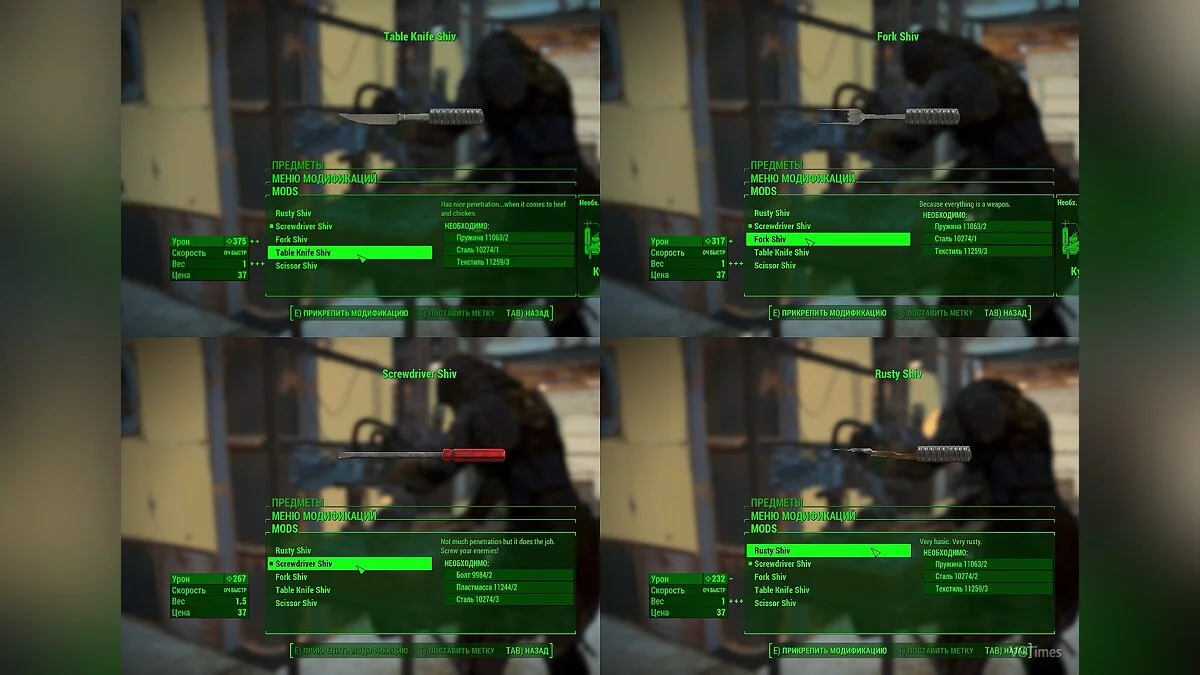 Fallout 4 — Shiv – несколько видов заточек