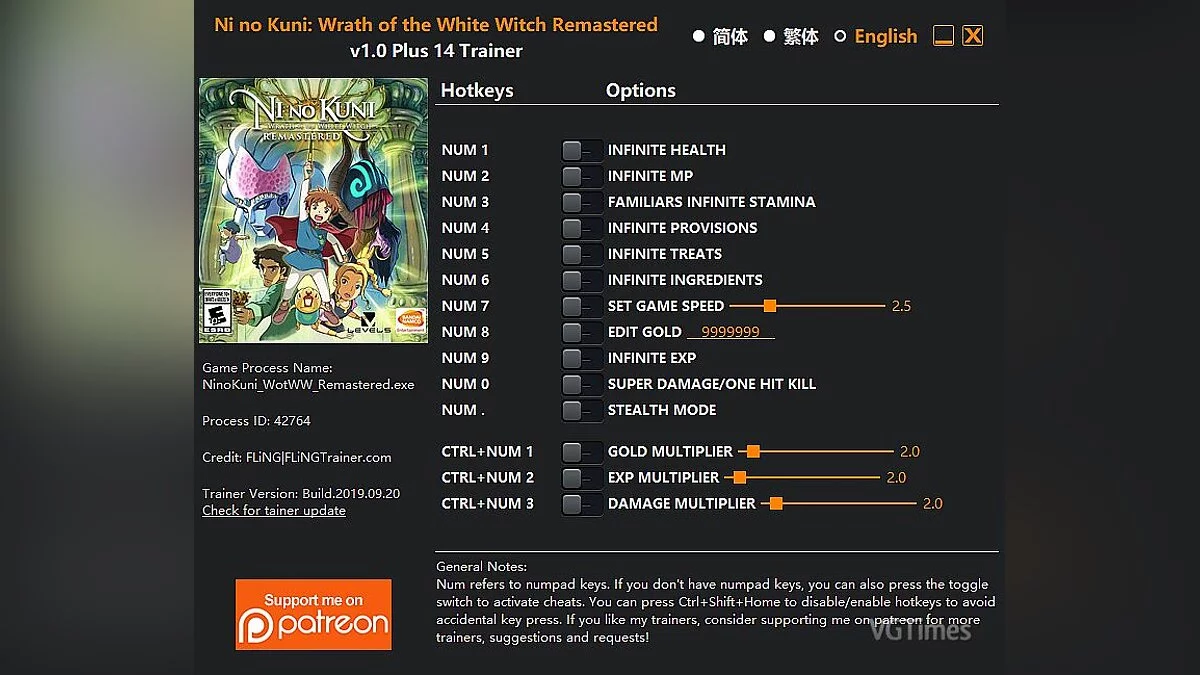 Ni no Kuni: Wrath of the White Witch — Трейнер (+14) [1.0 + Build 2019.09.20] 
