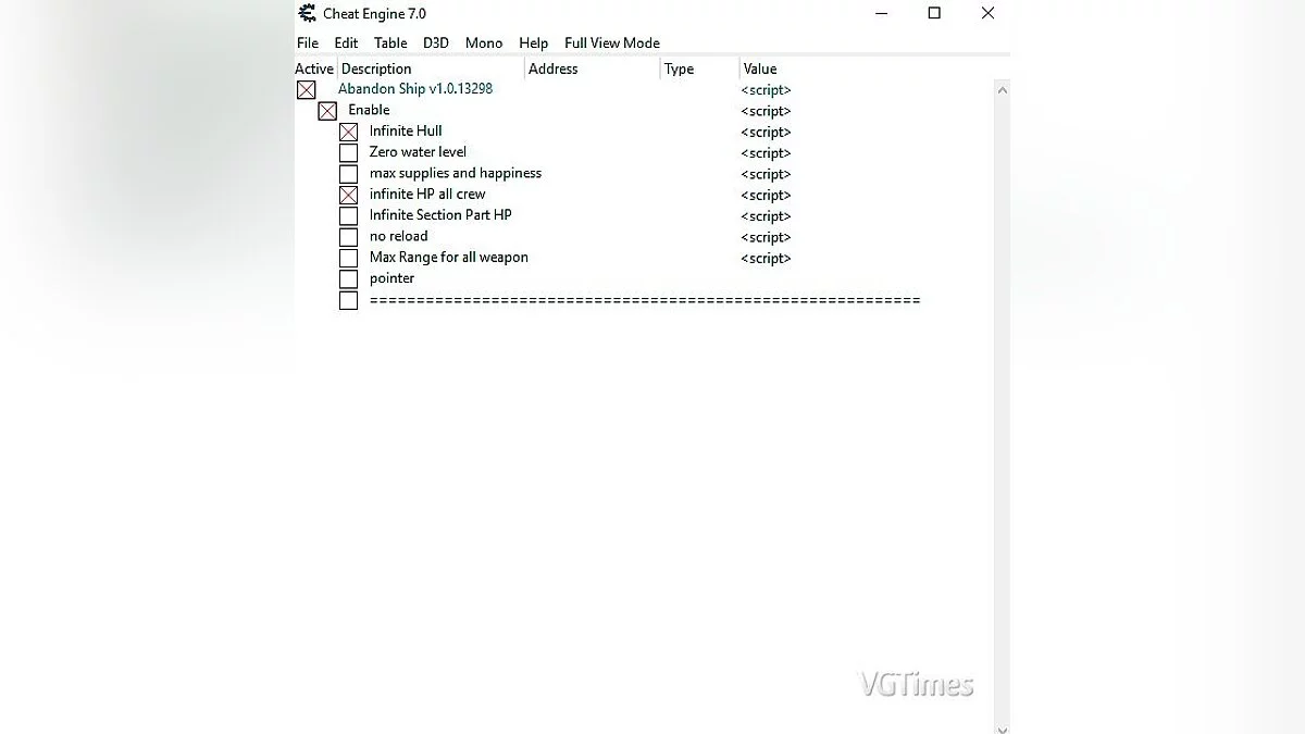 Abandon Ship — Таблица для Cheat Engine (+6)
