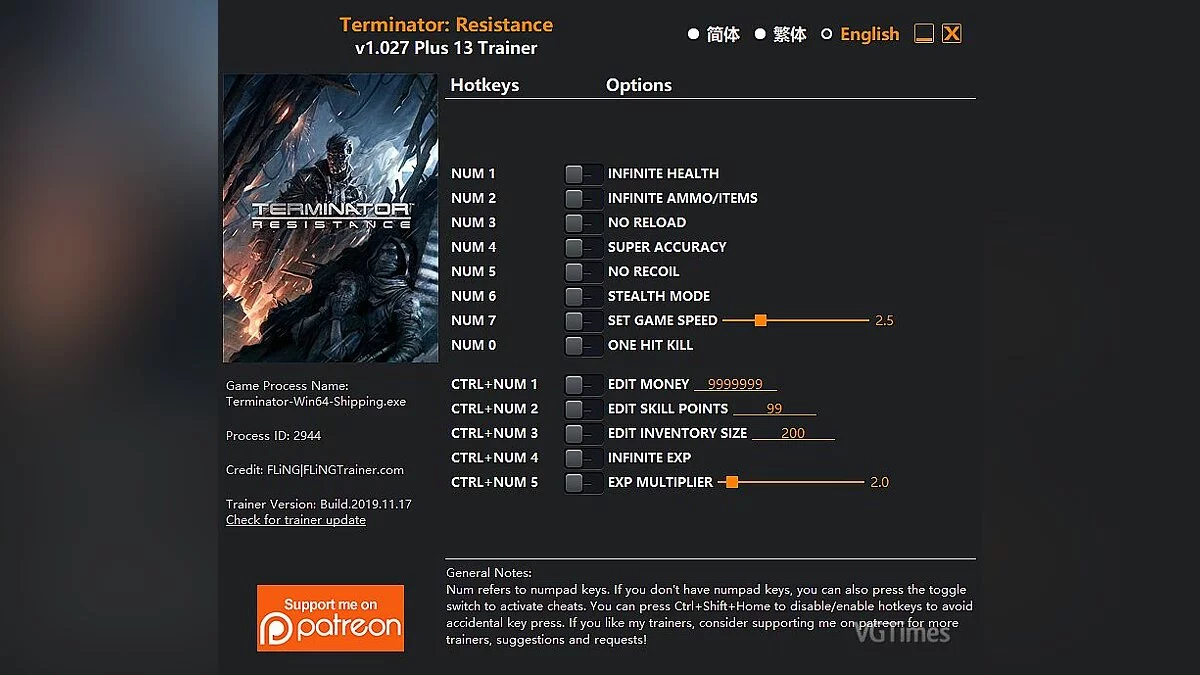 Terminator: Resistance — Трейнер (+13) [v1.027]