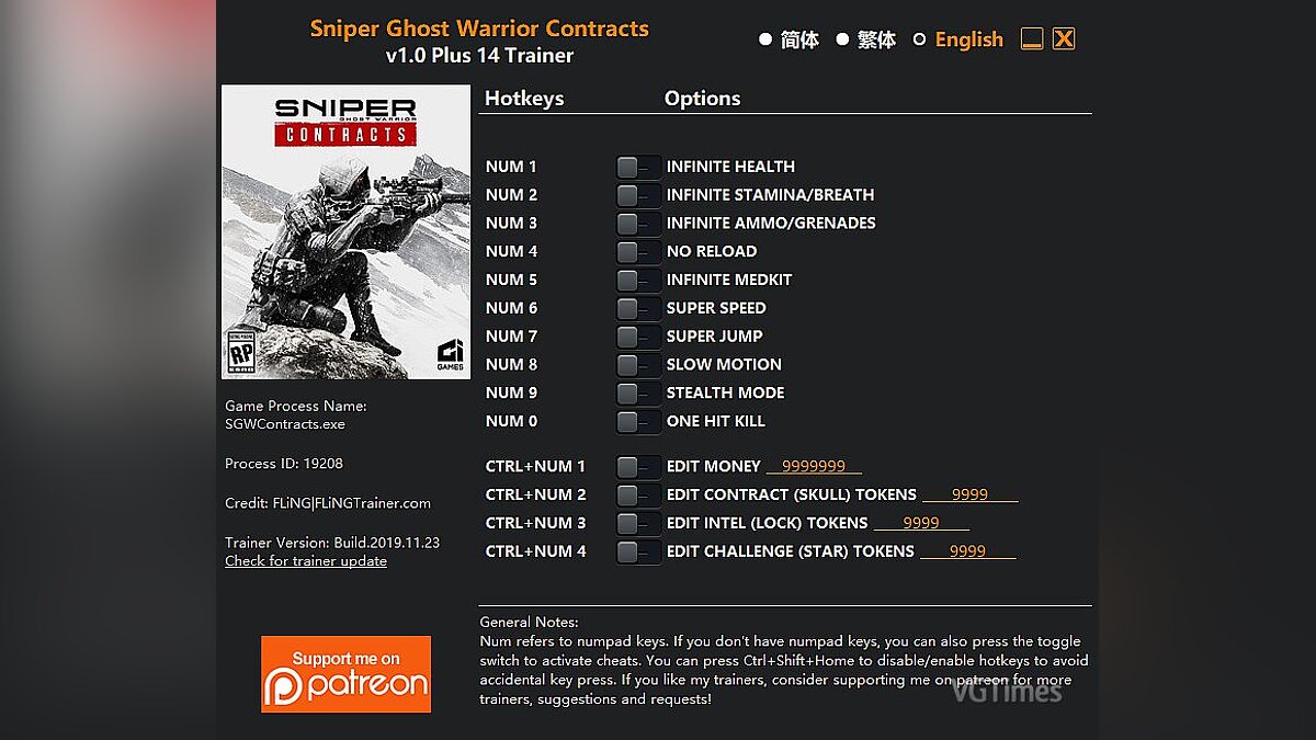 Sniper Ghost Warrior Contracts — Трейнер (+14) [1.0]