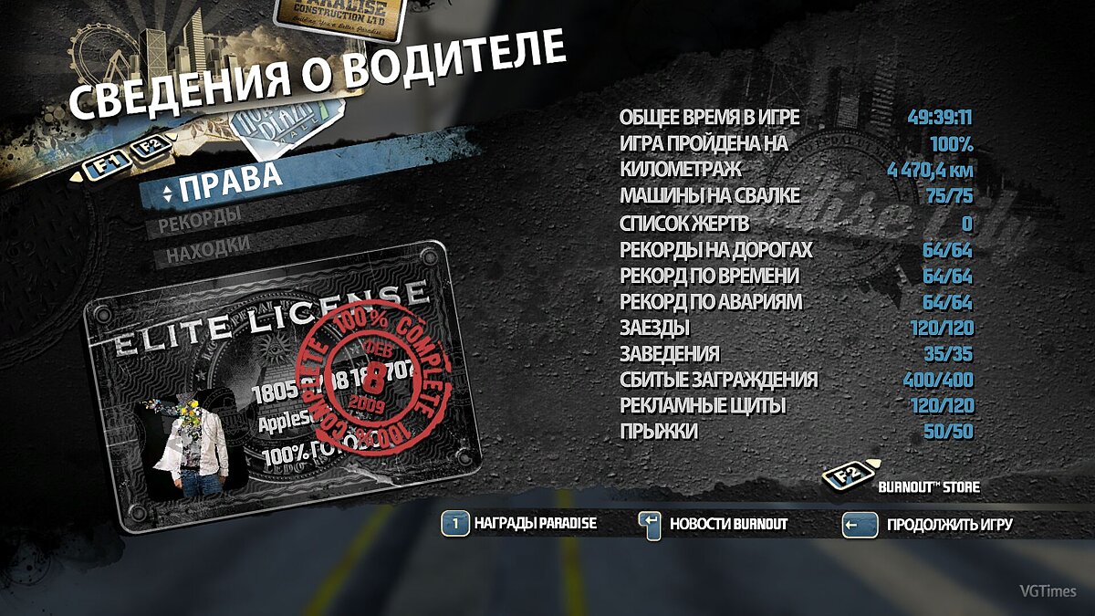 Burnout Paradise — Сохранение (Игра Пройдена на 100+%) [Steam/Origin- Лицензия] / Сохранения / Читы