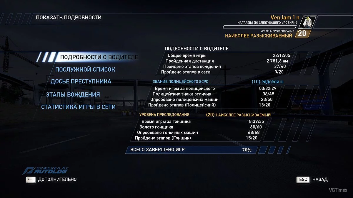 Need for Speed: Hot Pursuit (2010) — Сохранение (20 уровень, всё на золото) [Steam/Origin-Лицензия]