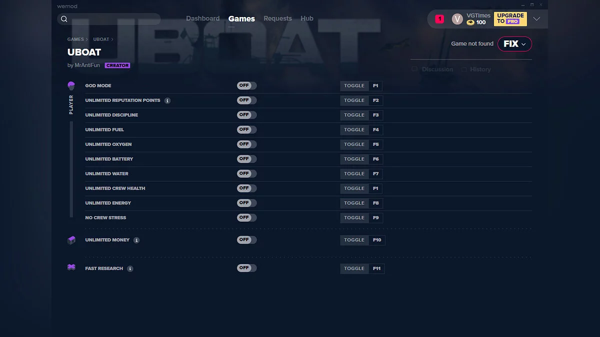 UBOAT — Трейнер (+12) от 19.01.2020 [WeMod]