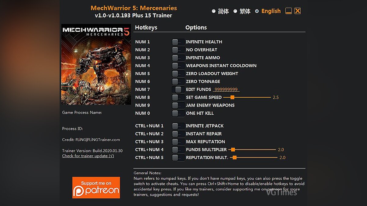 MechWarrior 5: Mercenaries — Трейнер (+15) [1.0 - 1.0.193]