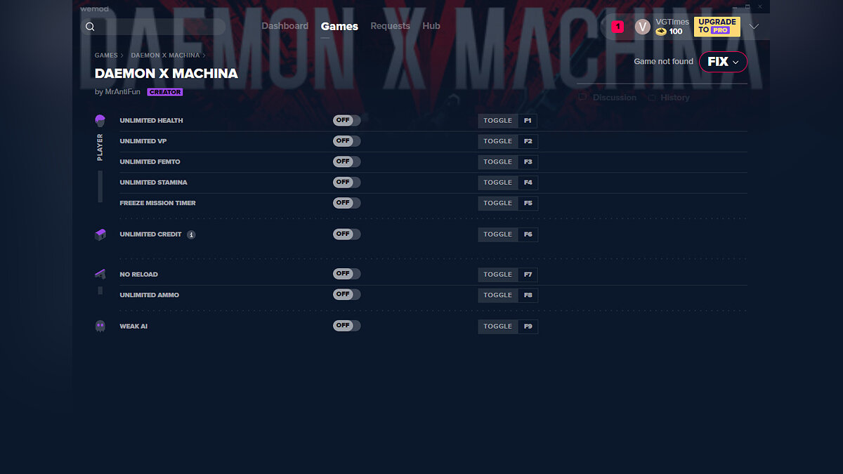 Daemon X Machina — Трейнер (+9) от 14.02.2020 [WeMod]