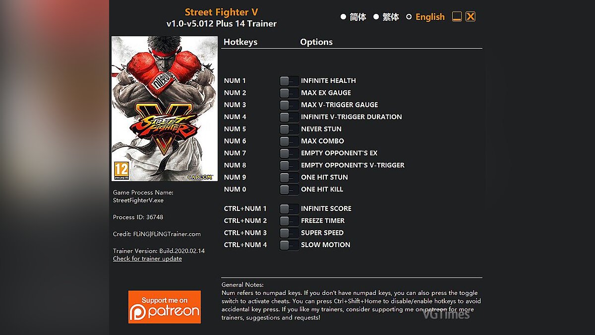 Street Fighter 5: Champion Edition — Трейнер (+14) [1.0-v5.012]