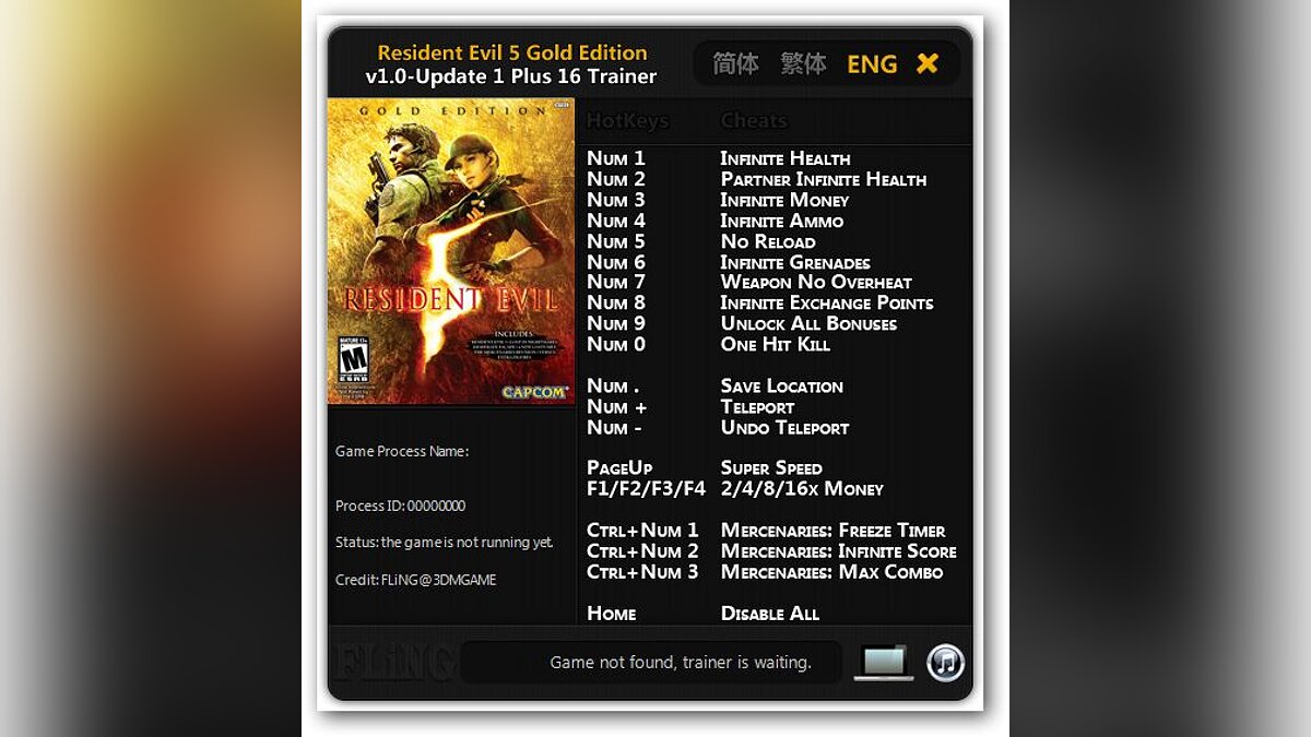 Resident Evil 5 — Трейнер (+16) для версии 1.0 - 1.1