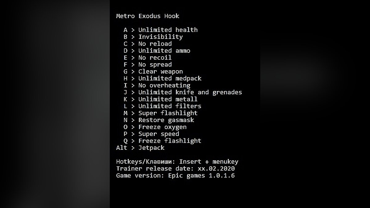 Metro Exodus — Трейнер (+18) [EGS v. 1.0.1.6] - Updated: 21.02.2020