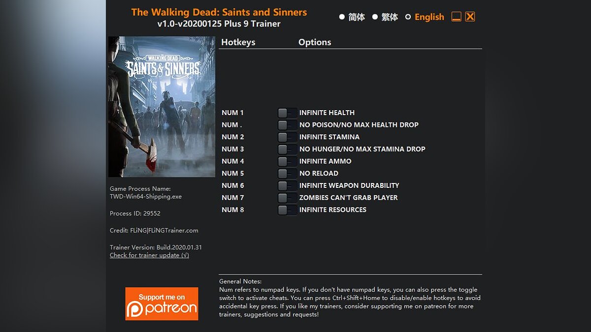 The Walking Dead: Saints and Sinners — Трейнер (+9) [v1.0-v20200125]