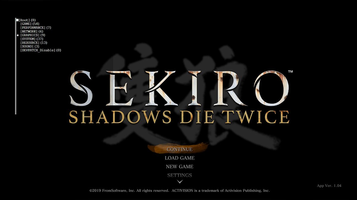 Sekiro: Shadows Die Twice — Меню отладки