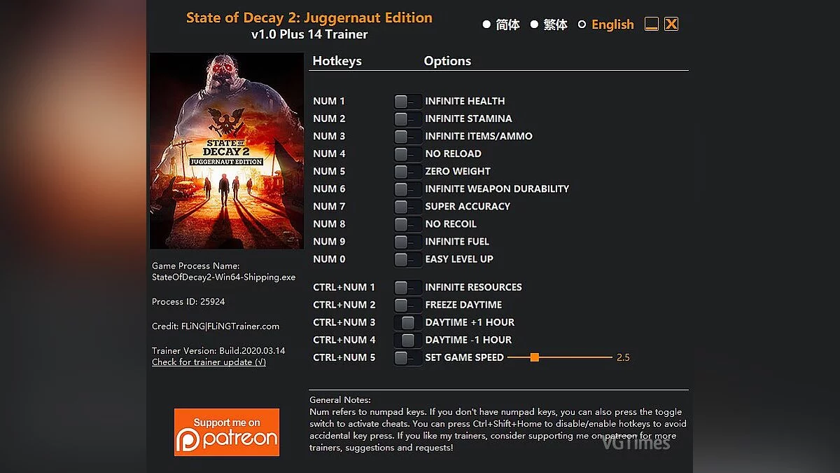 State of Decay 2 — Трейнер (+14) [1.0 - Update: 14.03.2020]