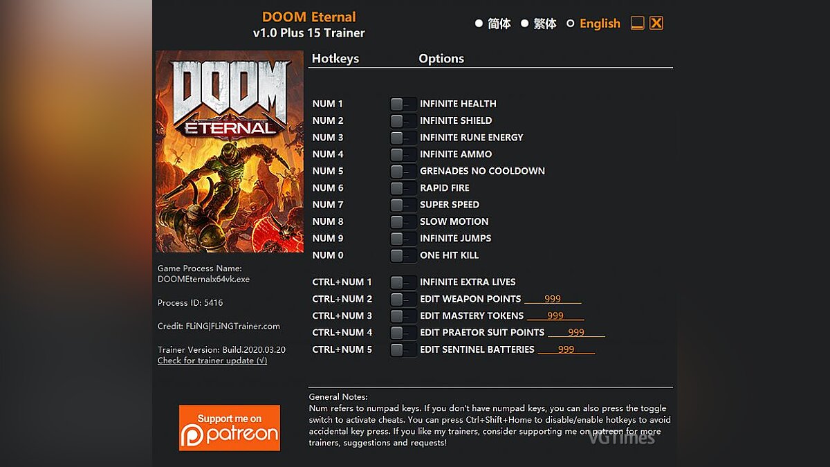 Doom Eternal — Трейнер (+15) [1.0]