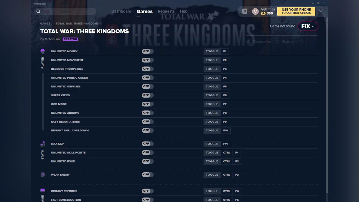 Total War: Three Kingdoms — Трейнер (+16) от 21.03.2020 [WeMod]