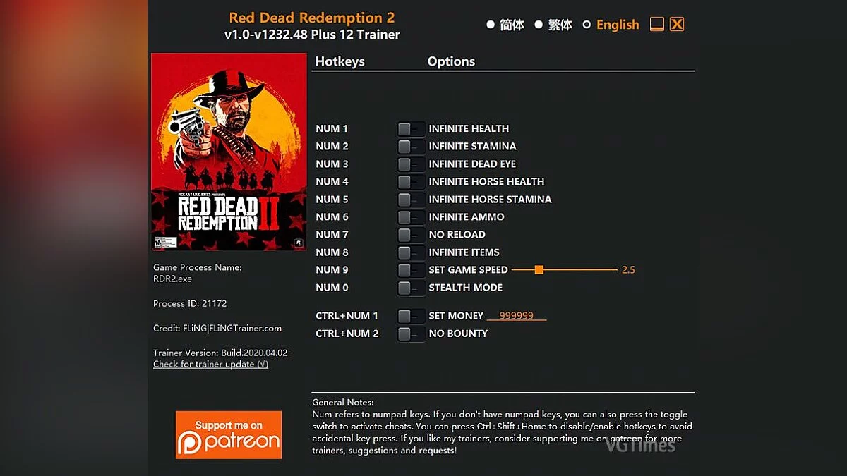 Red Dead Redemption 2 — Трейнер (+12) [1.0 - 1232.48]